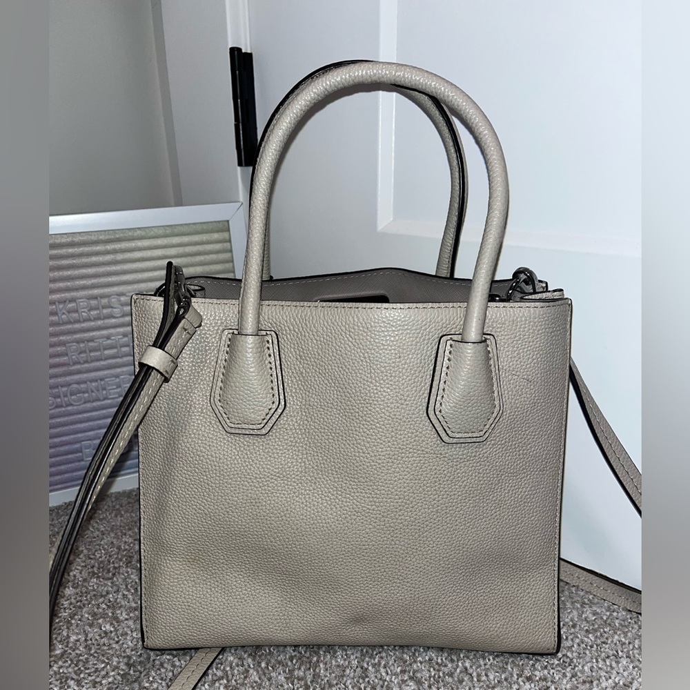 Michael Kors Large Mercer Grey Pebbled Leather Satchel - Picture 10 of 10